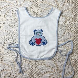 Vintage 1980s Alyssa Girls 6x Blue Bear Appliqué Dress Saver Apron